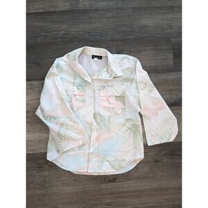 Vintage 80s Caliche Pastel Hawaiian Shirt Multicolor Floral 3/4 Sleeve Pockets M